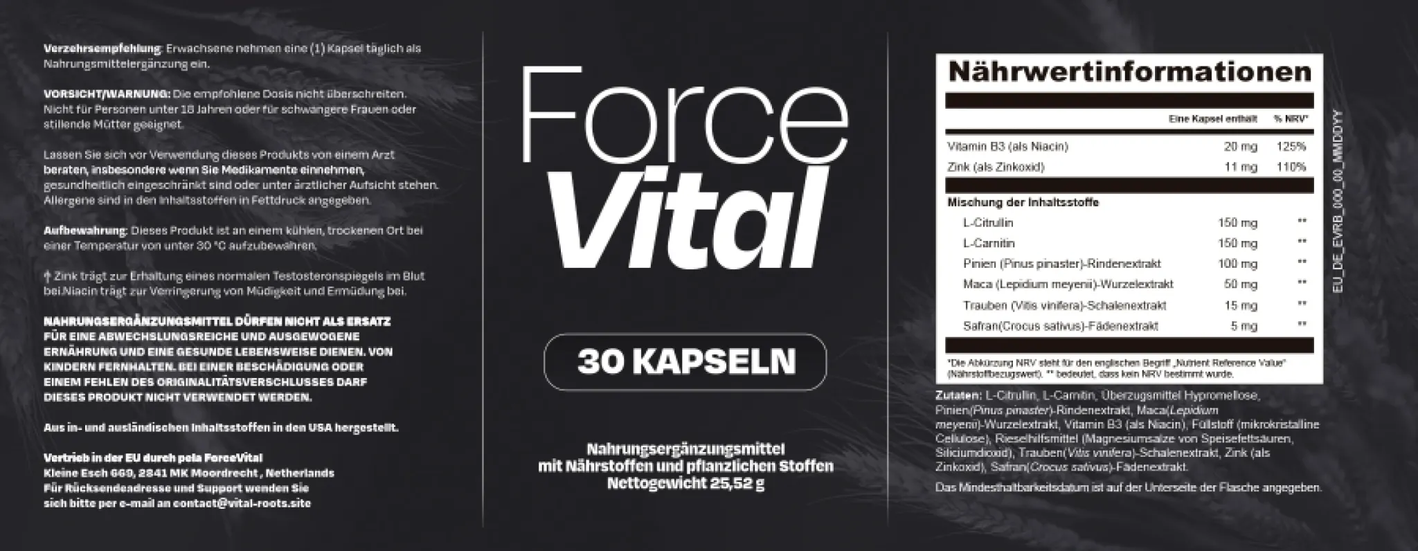 ForceVital Etikett mit Nährwertinformationen